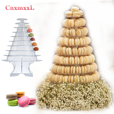 Le macaron en plastique classique de pyramide de tour de macaron de 10 rangées tiennent le cas