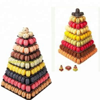 9 étages d'emballage en plastique carré Macaron Tour Stand Display Pour l'emballage alimentaire à emporter français