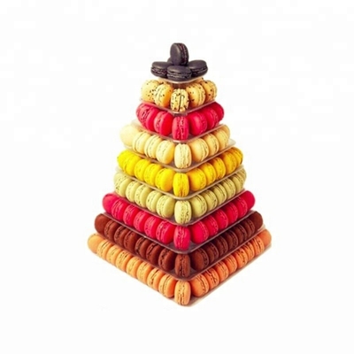 9 étages d'emballage en plastique carré Macaron Tour Stand Display Pour l'emballage alimentaire à emporter français