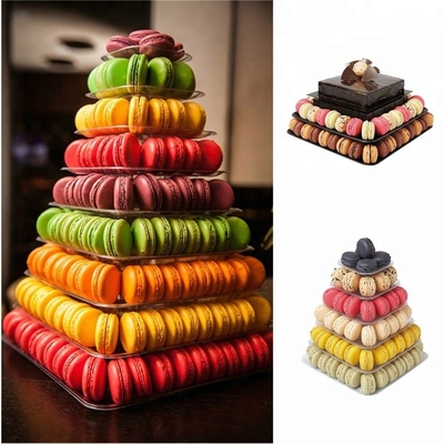 9 étages d'emballage en plastique carré Macaron Tour Stand Display Pour l'emballage alimentaire à emporter français