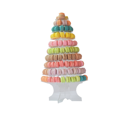 Enveloppe de support de tour en macaroun clair noir 10 niveaux avec décoration de gâteau acrylique