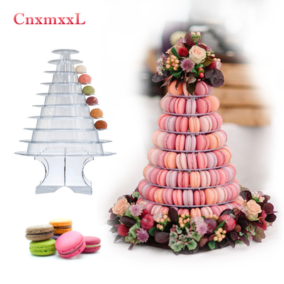 Enveloppe de support de tour en macaroun clair noir 10 niveaux avec décoration de gâteau acrylique