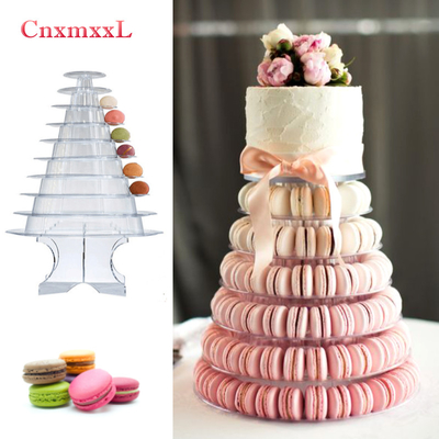 Enveloppe de support de tour en macaroun clair noir 10 niveaux avec décoration de gâteau acrylique