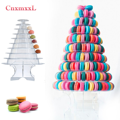Enveloppe de support de tour en macaroun clair noir 10 niveaux avec décoration de gâteau acrylique