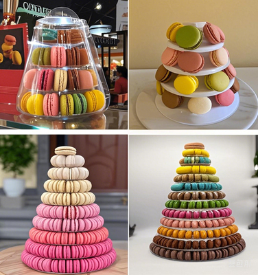 6 niveaux de couche Macaron Tower 10 niveaux Macaron Tower Stand avec fond acrylique