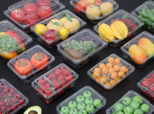Conception personnalisable PET recyclable boîte d'emballage à étanchéité thermique de fruits pour cerisier Raisin Fraise Tomate Blueberry